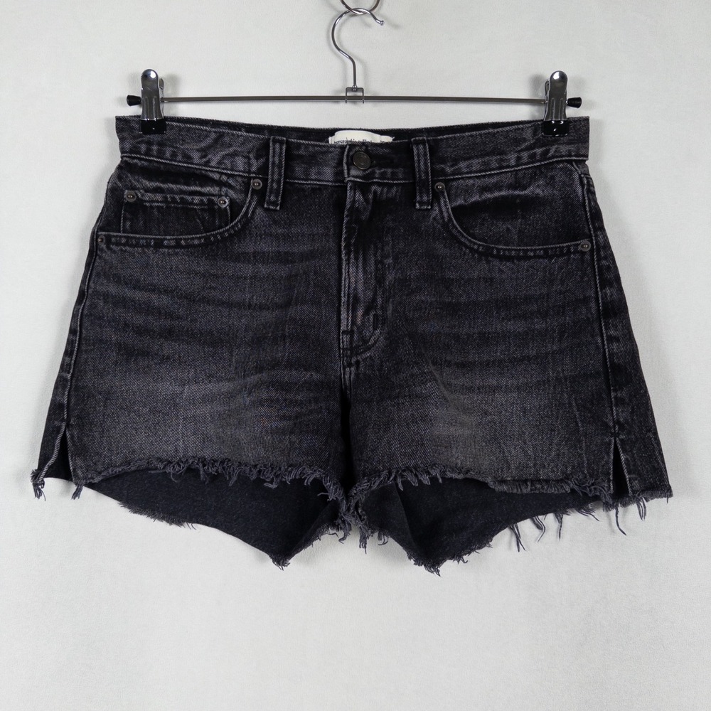 Abercrombie & Fitch Womens Mid Rise Boyfriend Shorts 28 6 Black Denim Cut Offs - Picture 1 of 10